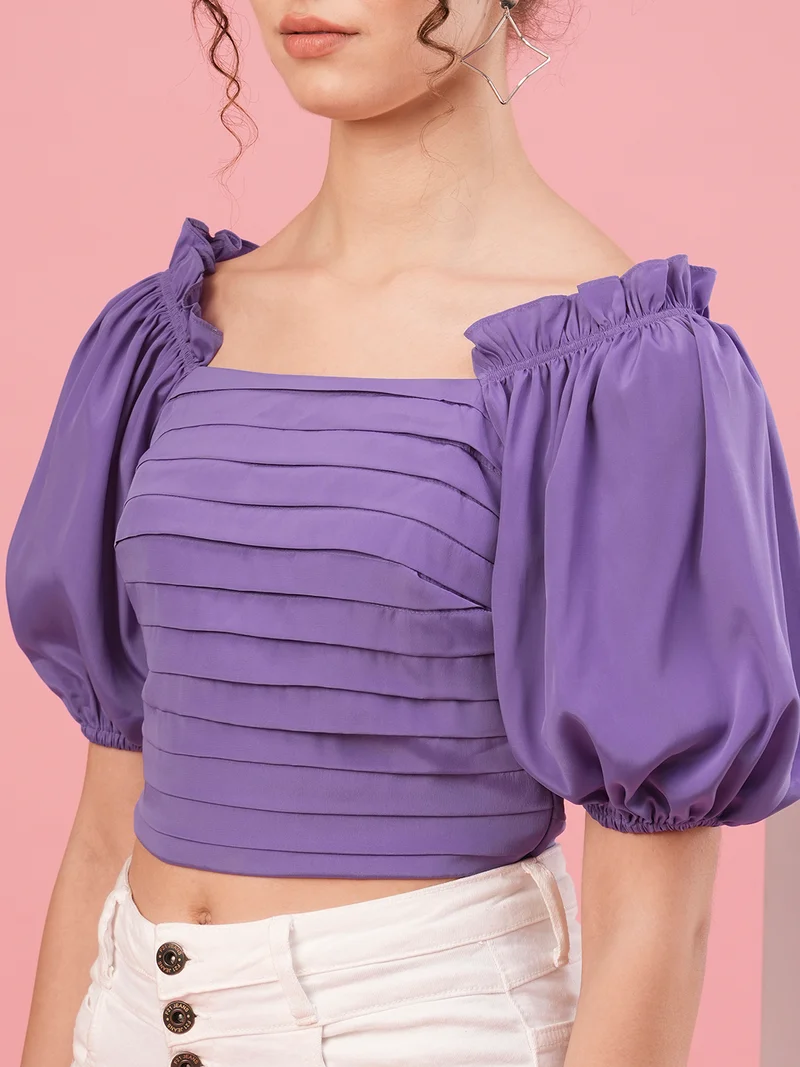 globus Women Puff Sleeve Gathered Crop Top