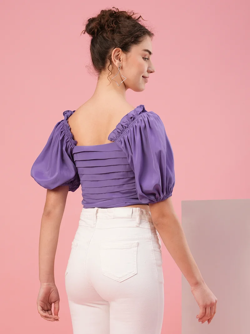 globus Women Puff Sleeve Gathered Crop Top
