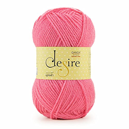 Ganga Acrowools Desire Acrylic Hand Knitting and Crochet Yarn. Pack of 1 Ball - 100 Gm, Pink - Shade No - Dsr037 - Image 1