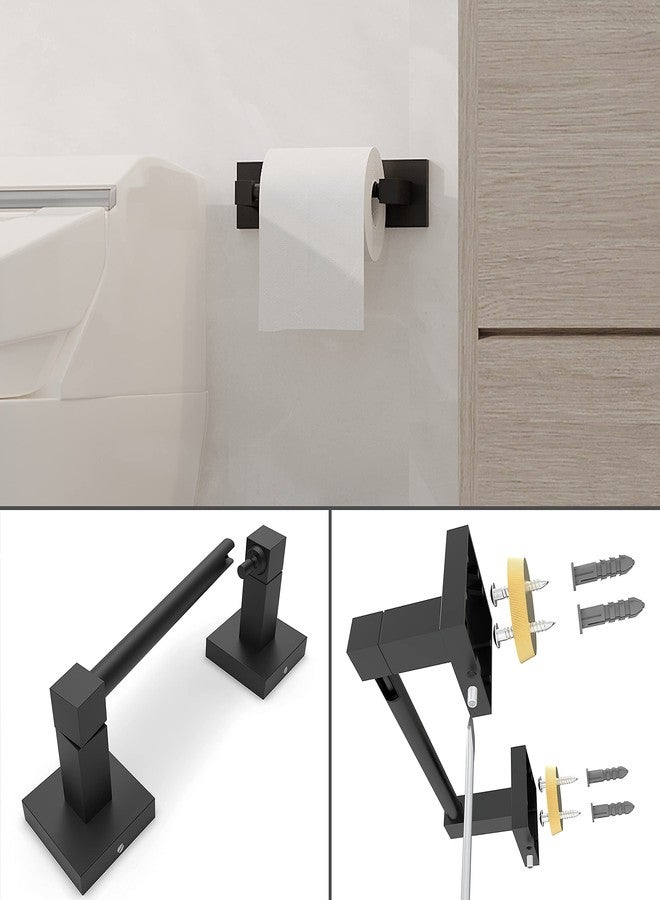 Ruacq Matte Black Toilet Paper Holder Towel Ring Bathroom Accessories Hardware Set Double Post Pivoting Toilet Roll Holder Square Stainless Steel and Zinc Alloy Modern Wall Mounted 2 Pieces - Image 4