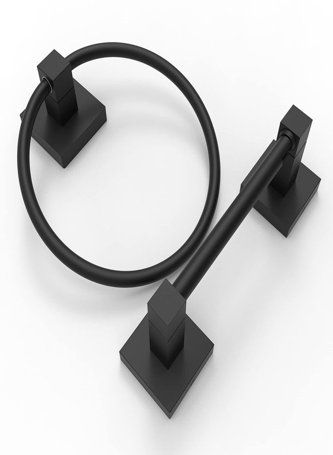 Ruacq Matte Black Toilet Paper Holder Towel Ring Bathroom Accessories Hardware Set Double Post Pivoting Toilet Roll Holder Square Stainless Steel and Zinc Alloy Modern Wall Mounted 2 Pieces - Image 1