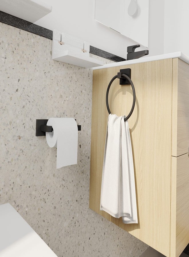 Ruacq Matte Black Toilet Paper Holder Towel Ring Bathroom Accessories Hardware Set Double Post Pivoting Toilet Roll Holder Square Stainless Steel and Zinc Alloy Modern Wall Mounted 2 Pieces - Image 2