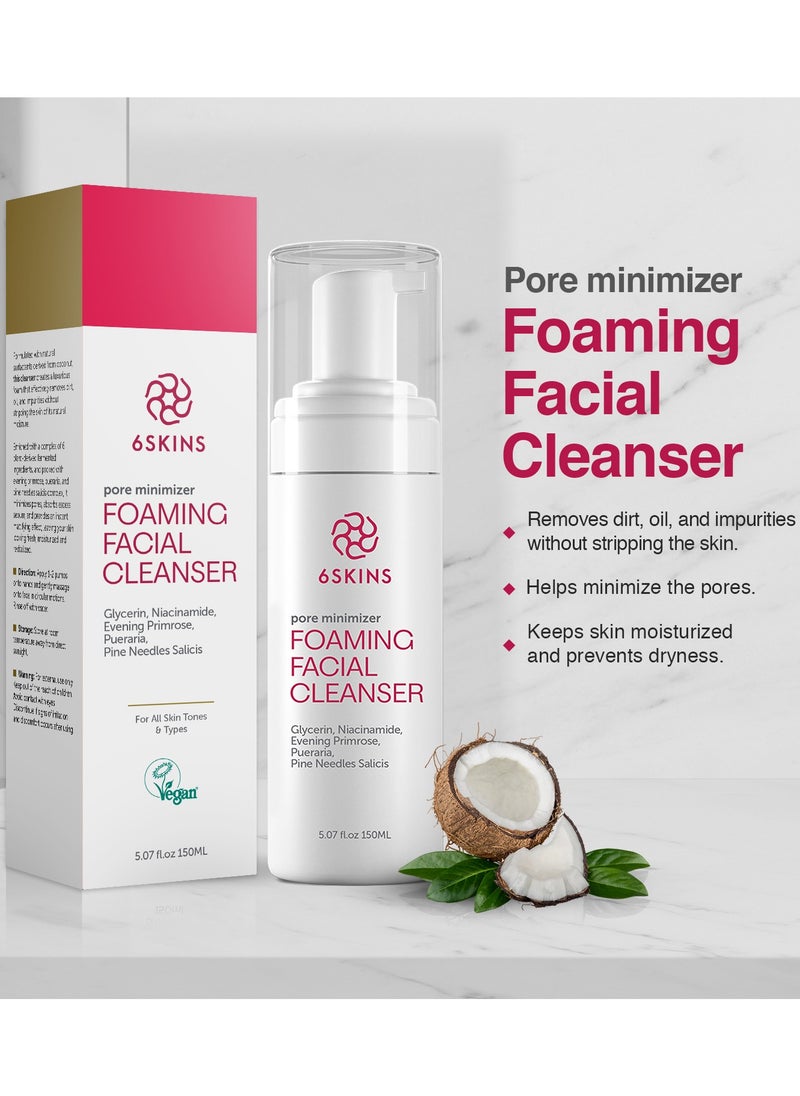 6SKINS - Pore Minimizer Foaming Facial Cleanser | Exfoliating Face Wash with Anti Sebum P, Gentle Hydrating Korean Face Wash with Niacinamide, Evening Primrose - For All Skin Types 5.07 - Image 1