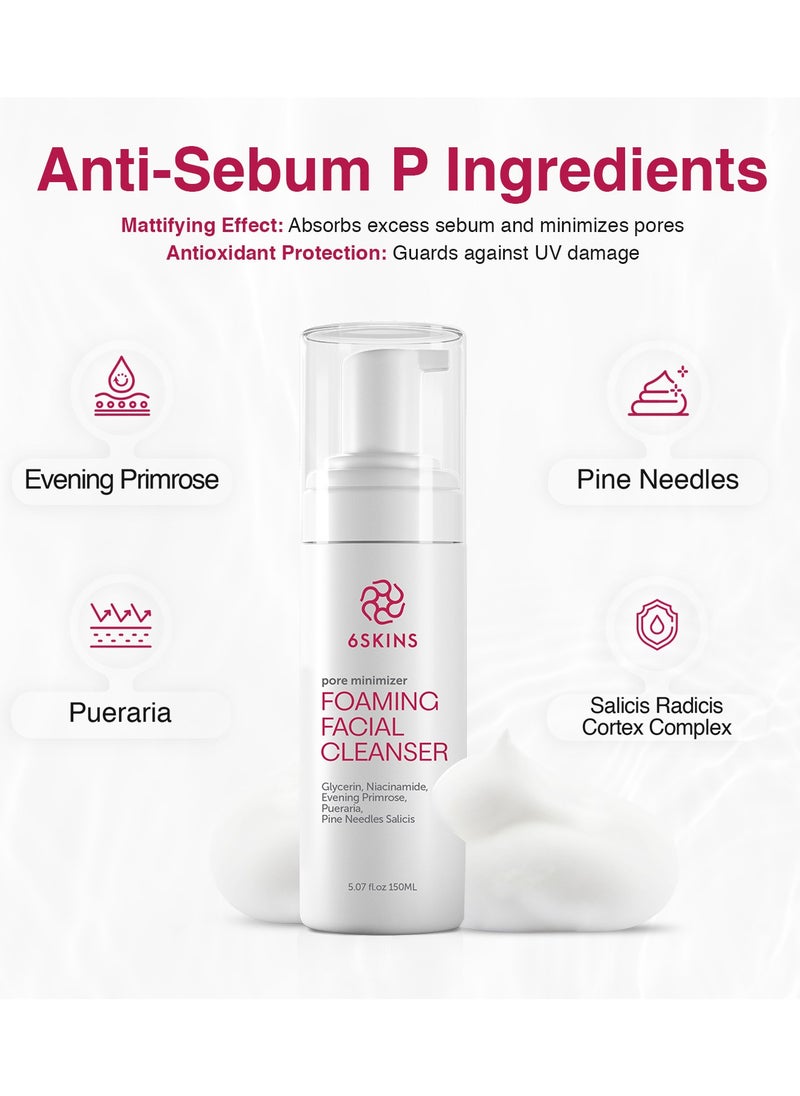 6SKINS - Pore Minimizer Foaming Facial Cleanser | Exfoliating Face Wash with Anti Sebum P, Gentle Hydrating Korean Face Wash with Niacinamide, Evening Primrose - For All Skin Types 5.07 - Image 1