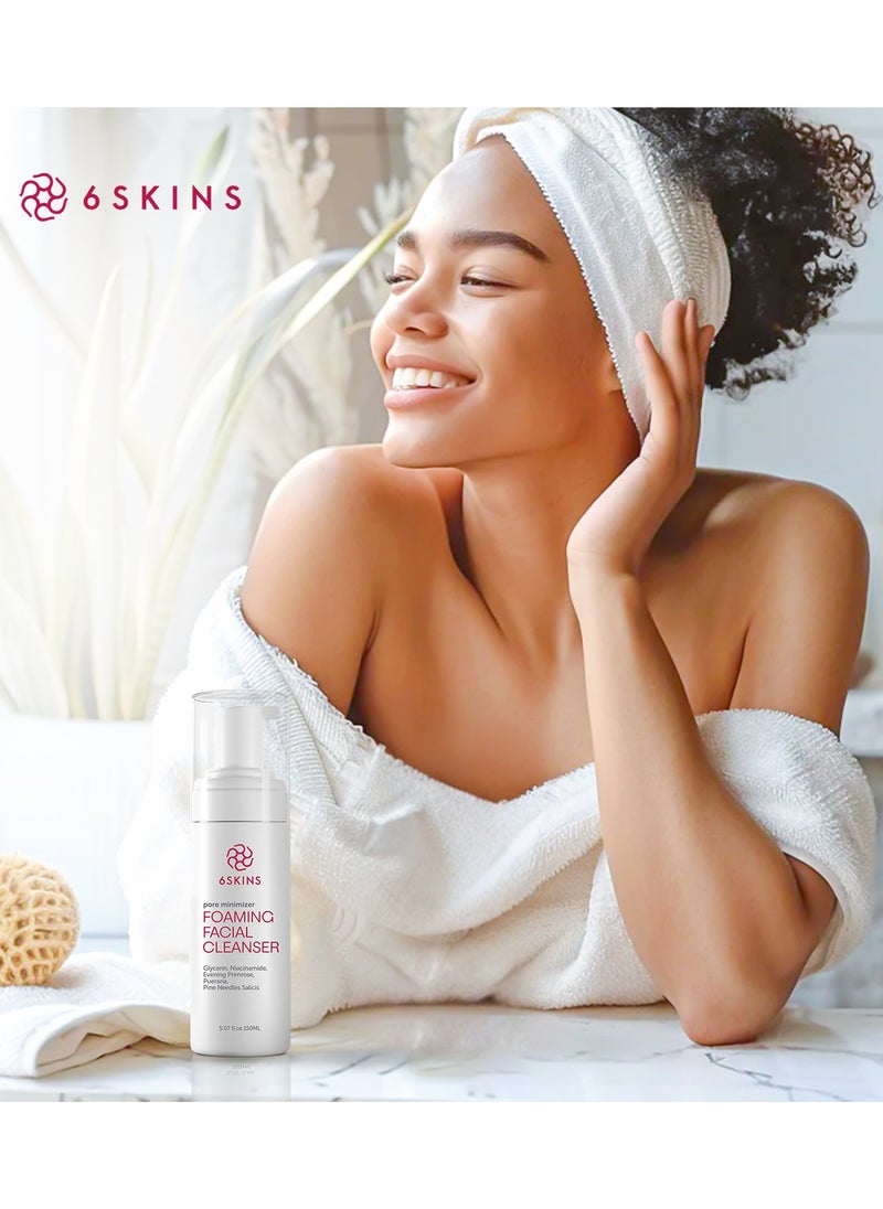 6SKINS - Pore Minimizer Foaming Facial Cleanser | Exfoliating Face Wash with Anti Sebum P, Gentle Hydrating Korean Face Wash with Niacinamide, Evening Primrose - For All Skin Types 5.07 - Image 1
