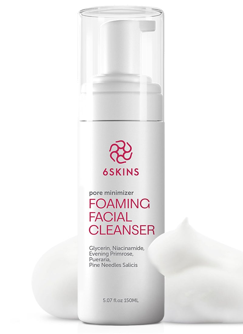 6SKINS - Pore Minimizer Foaming Facial Cleanser | Exfoliating Face Wash with Anti Sebum P, Gentle Hydrating Korean Face Wash with Niacinamide, Evening Primrose - For All Skin Types 5.07 - Image 1