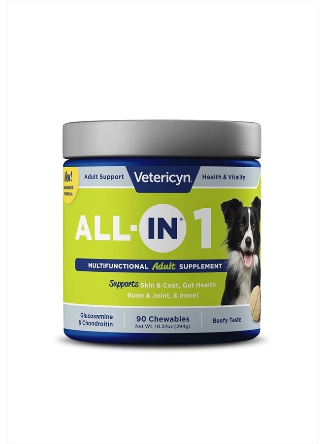 Vetericyn All-in 1 Multifunctional Dog Supplement | Digestive Enzymes + Glucosamine and Chondroitin for Bone and Joint Support + Vitamins, Antioxidants, Prebiotics, Probiotics, and Omegas. 90 Count - Image 1