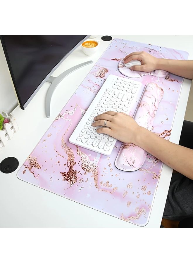 Purple 4pcs Ergonomic Extend Mouse Pad Set With Keyboard Wrist Rest And Wrist Support Non-Slip Base Comfortable Mousepad For Office Home Working Studying Marble Coaster - Image 1