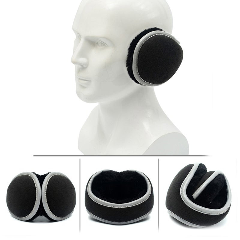 Folding Earmuffs Plush Thickened Fall Winter Warm Earmuffs Ear Warmer for Men Women (Black) - Image 4
