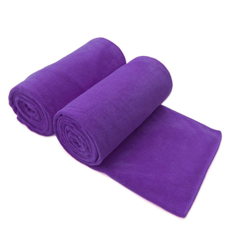 جي ام ال JML Microfiber Bath Towels 2 Pack (30 "" × 60 "") كبيرة الحجم فائقة النعومة والتجفيف السريع لا يتلاشى ومتعدد الأغراض للسبا اللياقة البدنية للرياضة واليوغا - ألوان صلبة البنفسجي - Image 2