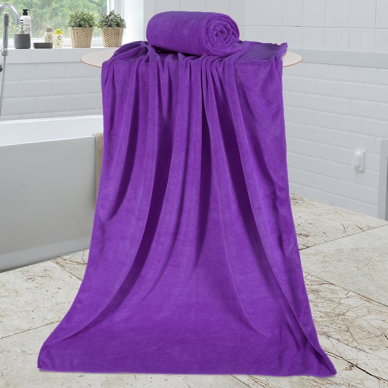 جي ام ال JML Microfiber Bath Towels 2 Pack (30 "" × 60 "") كبيرة الحجم فائقة النعومة والتجفيف السريع لا يتلاشى ومتعدد الأغراض للسبا اللياقة البدنية للرياضة واليوغا - ألوان صلبة البنفسجي - Image 4