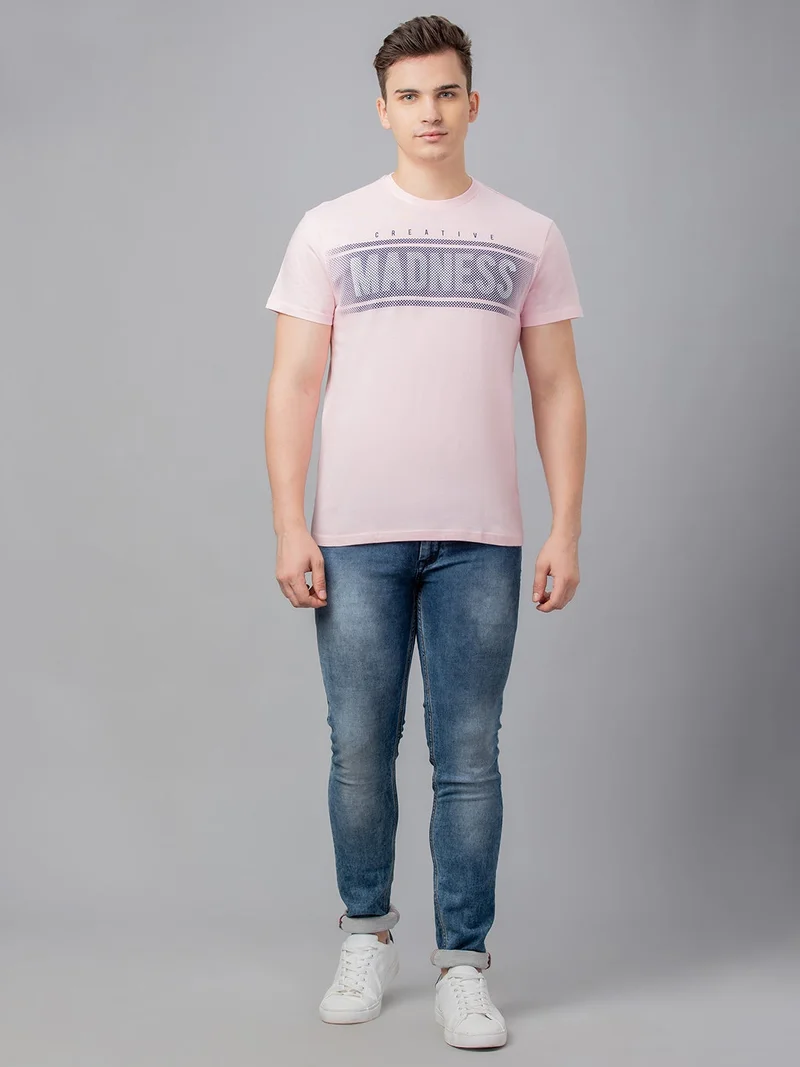 globus Globus Men Pink Printed Cotton Round Neck Regular Fit T-shirt