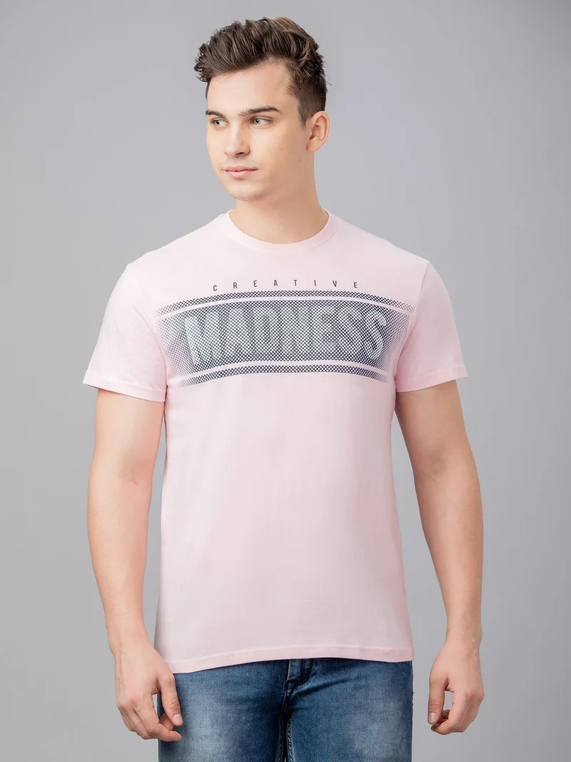 globus Globus Men Pink Printed Cotton Round Neck Regular Fit T-shirt