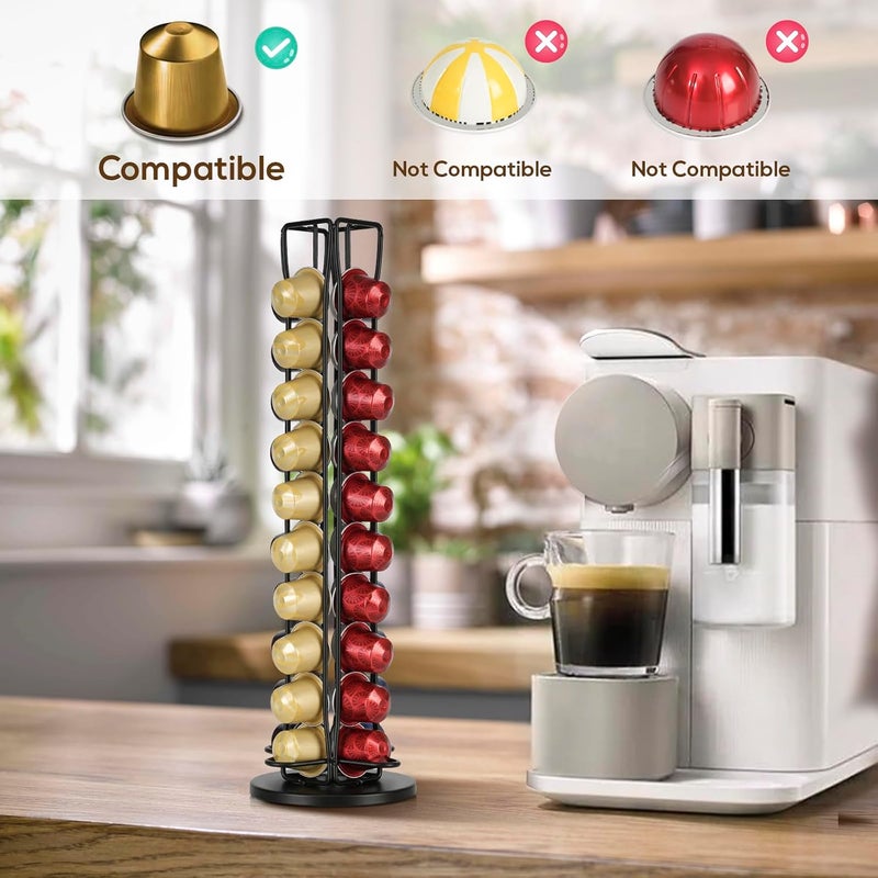 ريكابس حامل كبسولات القهوة RECAPS متوافق مع نسبريسو (Nespresso)، حامل أكياس القهوة لـ 40 كبسولة قهوة أصلية، تصميم دوار، رف تخزين لـ 40 كيس قهوة - Image 1