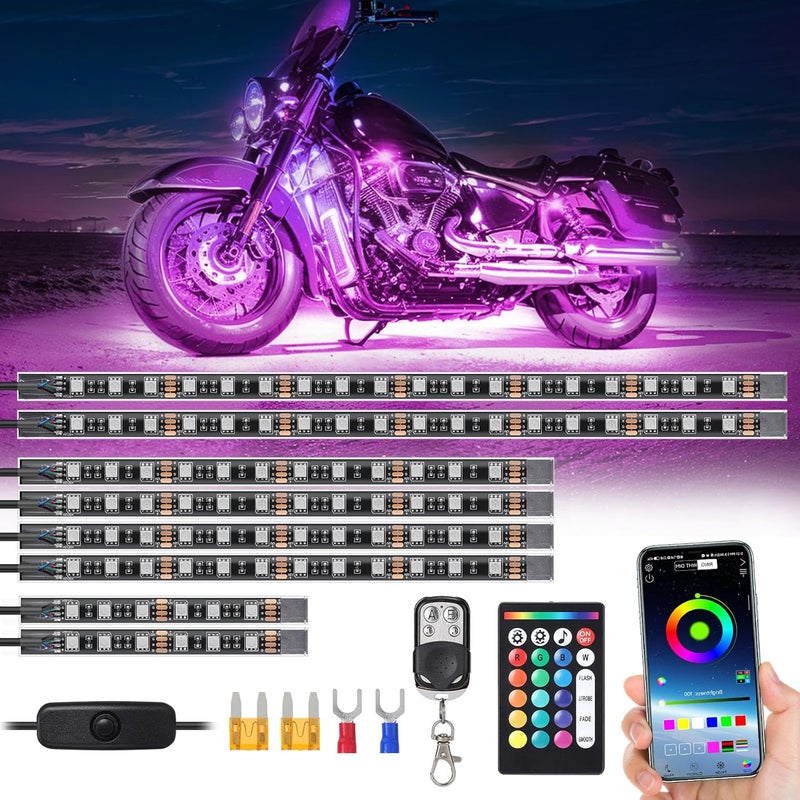 TDE Explorer.Lighting 8 Pcs Motorcycle RGB Lights Strip LED Lighting Kit with Remote Control - Image 1