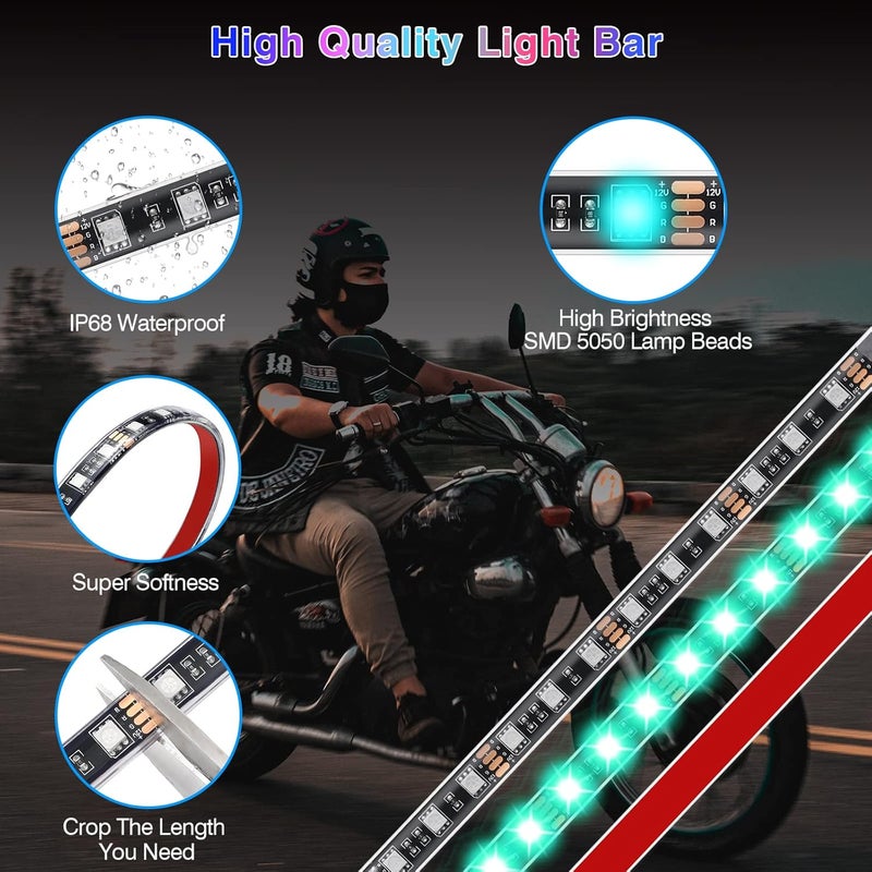 TDE Explorer.Lighting 8 Pcs Motorcycle RGB Lights Strip LED Lighting Kit with Remote Control - Image 3