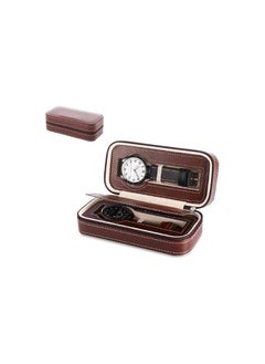 Generic Watch Wallet With 2 Slot (Brown) Portable Travel Zipper Case  - Image 1