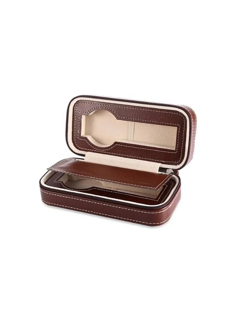 Watch Wallet With 2 Slot (Brown) Portable Travel Zipper Case  - Image 2