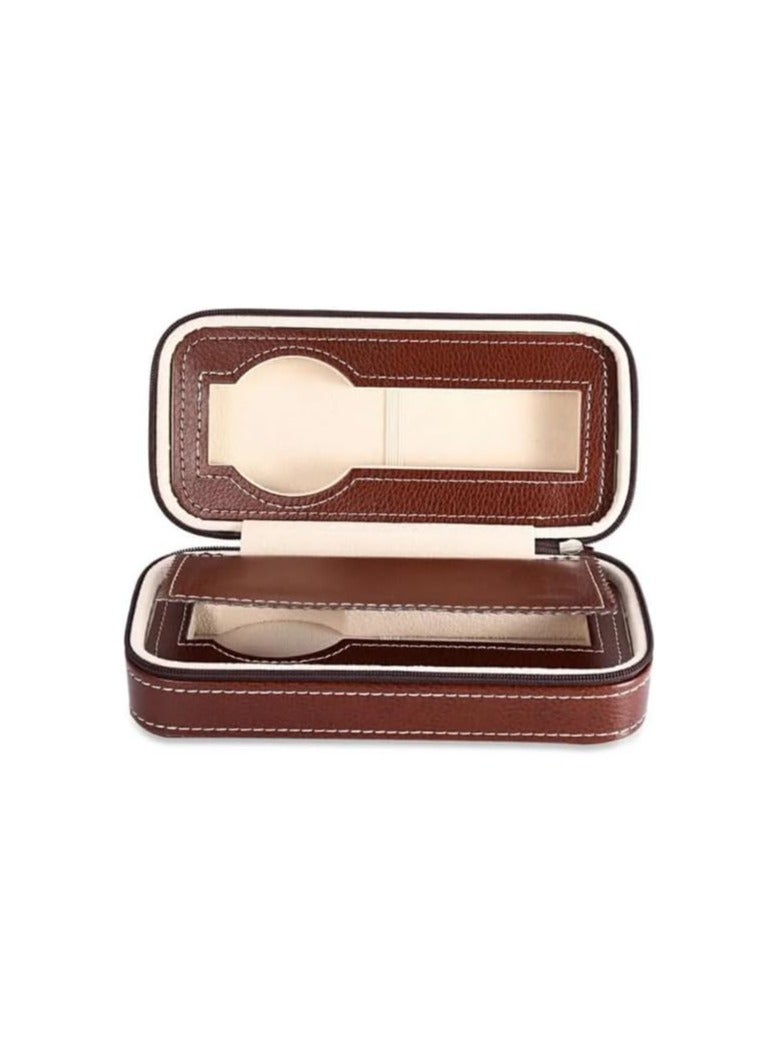 Watch Wallet With 2 Slot (Brown) Portable Travel Zipper Case  - Image 4
