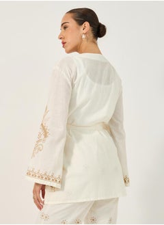 Styli Embroidered Long Sleeves Belted Kimono  - Image 4