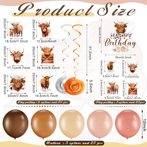 Hollowfly Highland Cow Birthday Party Decorations Cute Boho Cow Party Supplies with Retro Floral Birthday Banner Hanging Swirls Cattle Cake Toppers Balloons Tablecloth for Girls Boys - Image 5