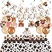 Hollowfly Highland Cow Birthday Party Decorations Cute Boho Cow Party Supplies with Retro Floral Birthday Banner Hanging Swirls Cattle Cake Toppers Balloons Tablecloth for Girls Boys - Image 2