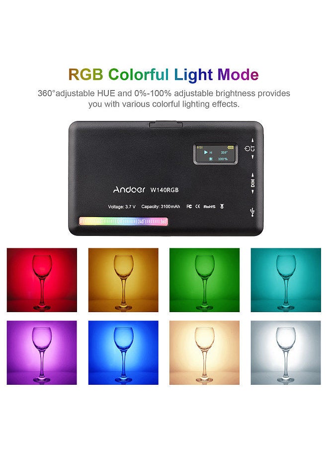 ANDOER - Andoer W140 RGB LED Video Light Rechargeable Photography Fill Light CRI95+ 2500K-9000K Dimmable 20 Lighting Effects with LCD Display Cold Shoe Adapter - Image 1