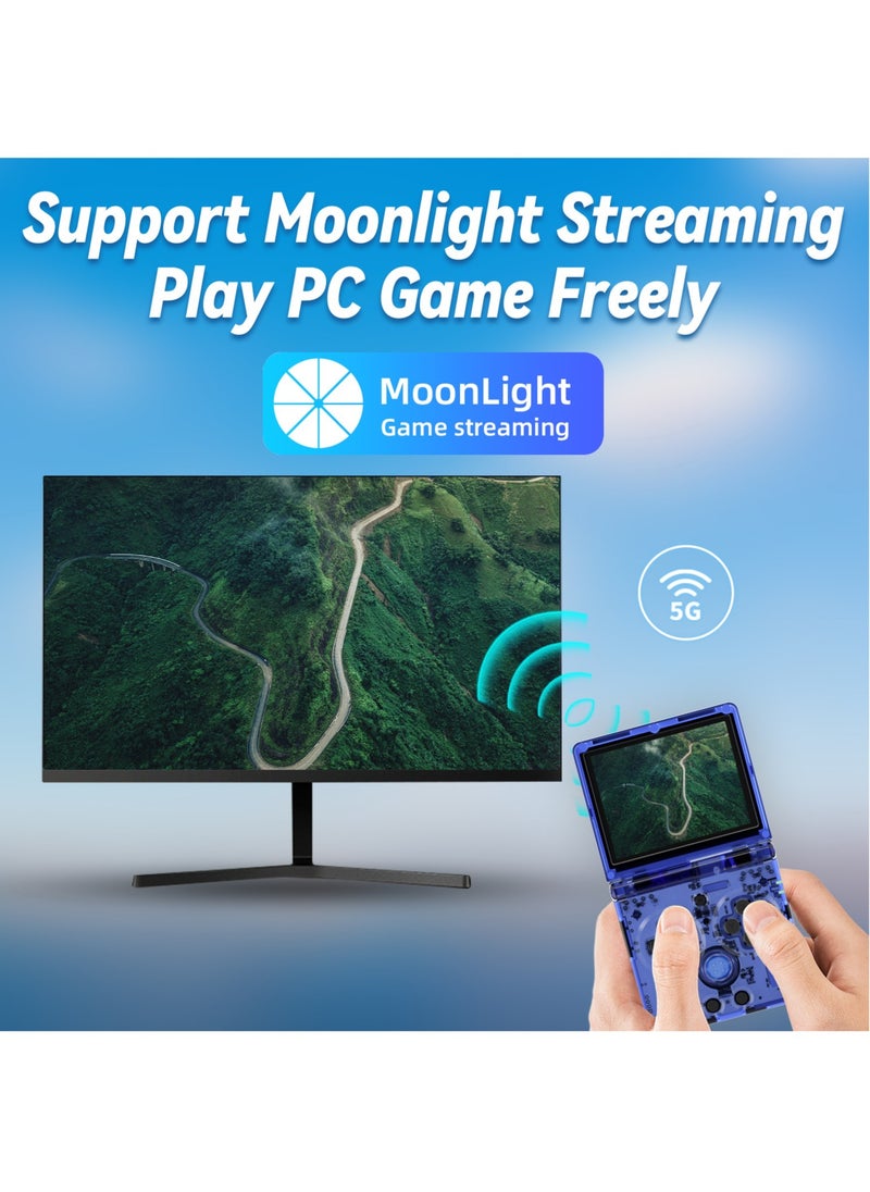 ANBERNIC  - Flip Handheld Game Console, 3.5-inch IPS Screen, Linux H700 Video Game Player, Support Streaming WIFI Bluetooth (Transparent Blue, 64G) - Image 1