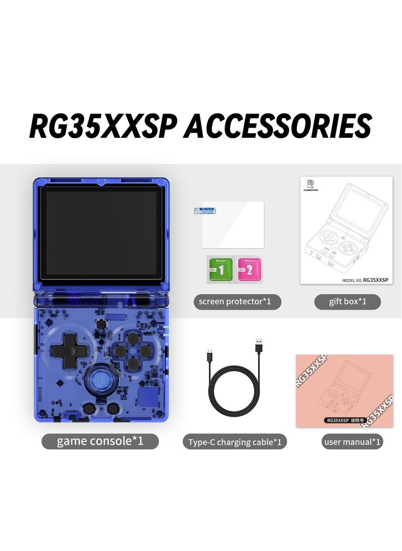 ANBERNIC  - Flip Handheld Game Console, 3.5-inch IPS Screen, Linux H700 Video Game Player, Support Streaming WIFI Bluetooth (Transparent Blue, 64G) - Image 1