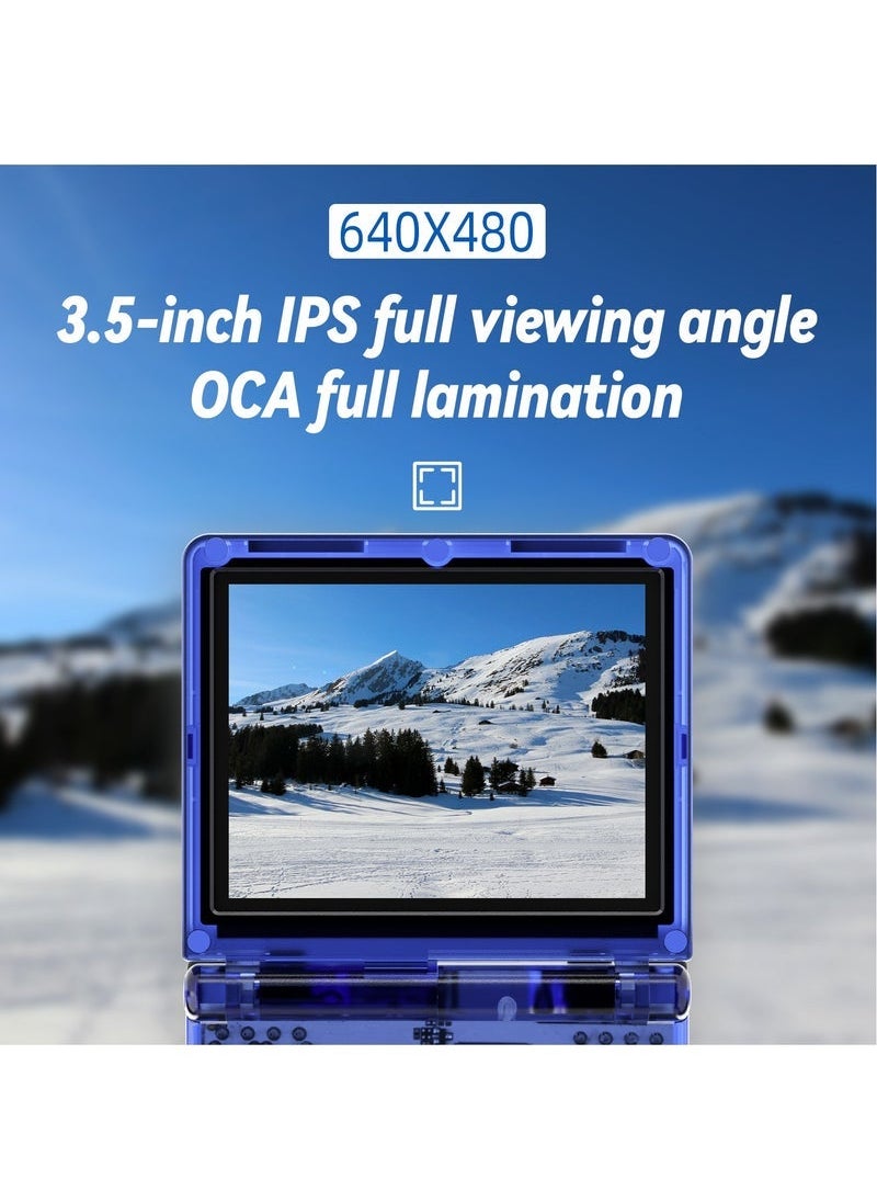 ANBERNIC  - Flip Handheld Game Console, 3.5-inch IPS Screen, Linux H700 Video Game Player, Support Streaming WIFI Bluetooth (Transparent Blue, 64G) - Image 1