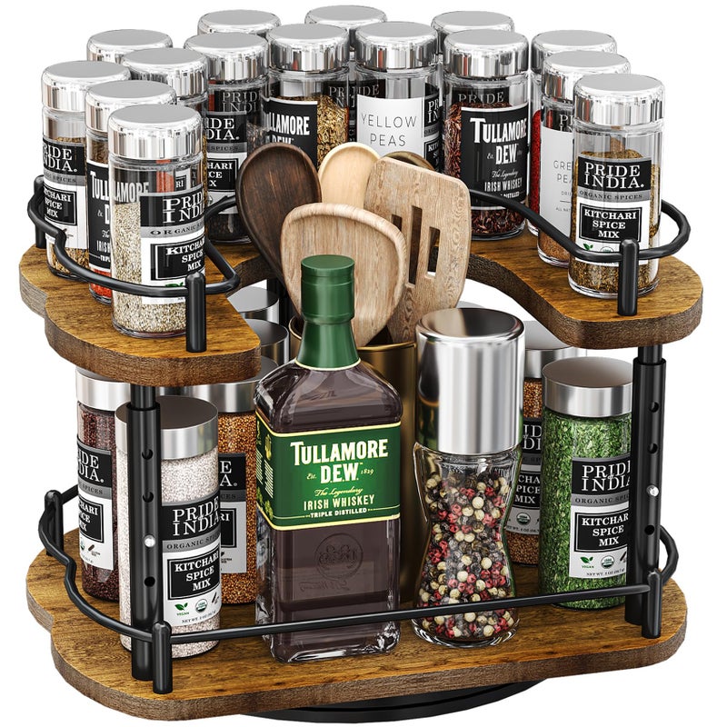 SNTD Lazy Susan Organizer Spice Rack - Spice Organization for Cabinet Height Adjustable Rotating Lazy Turntable, Pantry Kitchen Wood Revolving Seasoning Organizer (Vintage, 12 Inch) - Image 1