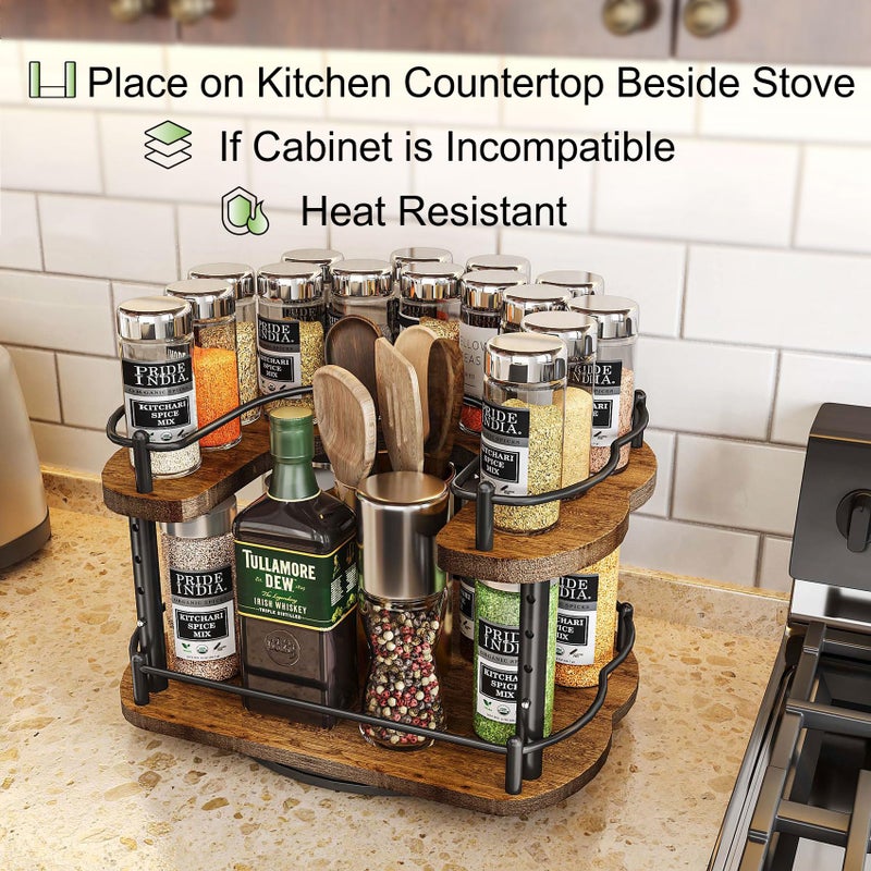 SNTD Lazy Susan Organizer Spice Rack - Spice Organization for Cabinet Height Adjustable Rotating Lazy Turntable, Pantry Kitchen Wood Revolving Seasoning Organizer (Vintage, 12 Inch) - Image 3