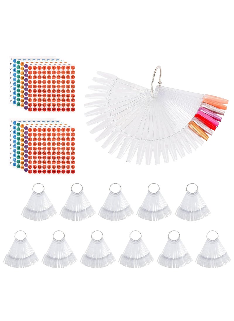 Tbestmax 600 Pcs Nail Swatch Sticks with Number Labels Clear Fanshaped Nail Art Polish Practice Display Tips Nail Sample Sticks Practice Nails Sticks with Ring for Board Home DIY 