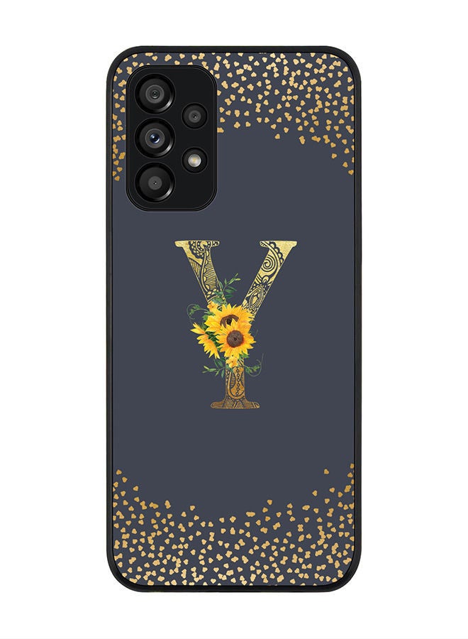 Stylizedd Rugged Black edge case for Samsung Galaxy A23 (LTE/4G) Slim fit Soft Case Flexible Rubber Edges Anti Drop TPU Gel Thin Cover - Custom Monogram Initial Letter Floral Pattern Alphabet - Y (Grey ) - Image 1