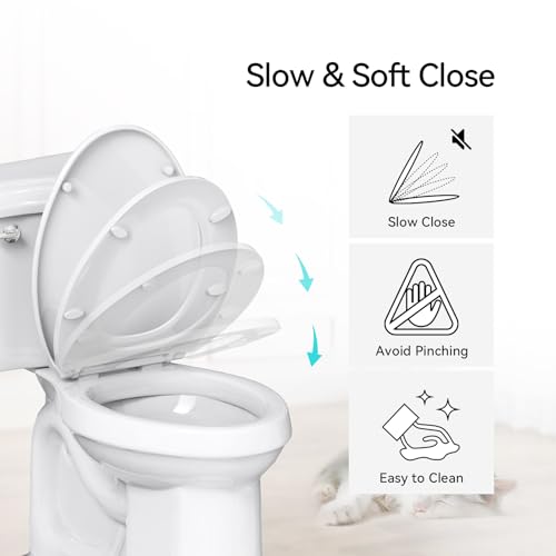 RT R&T Elongated Toilet Seat （18.5"）Slow Close Heavy Duty Standard Toilet Seat, Easy to Install, Easy to Remove, Plastic White B1130 - Image 4