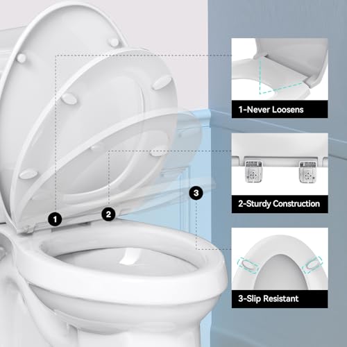 RT R&T Elongated Toilet Seat （18.5"）Slow Close Heavy Duty Standard Toilet Seat, Easy to Install, Easy to Remove, Plastic White B1130 - Image 5