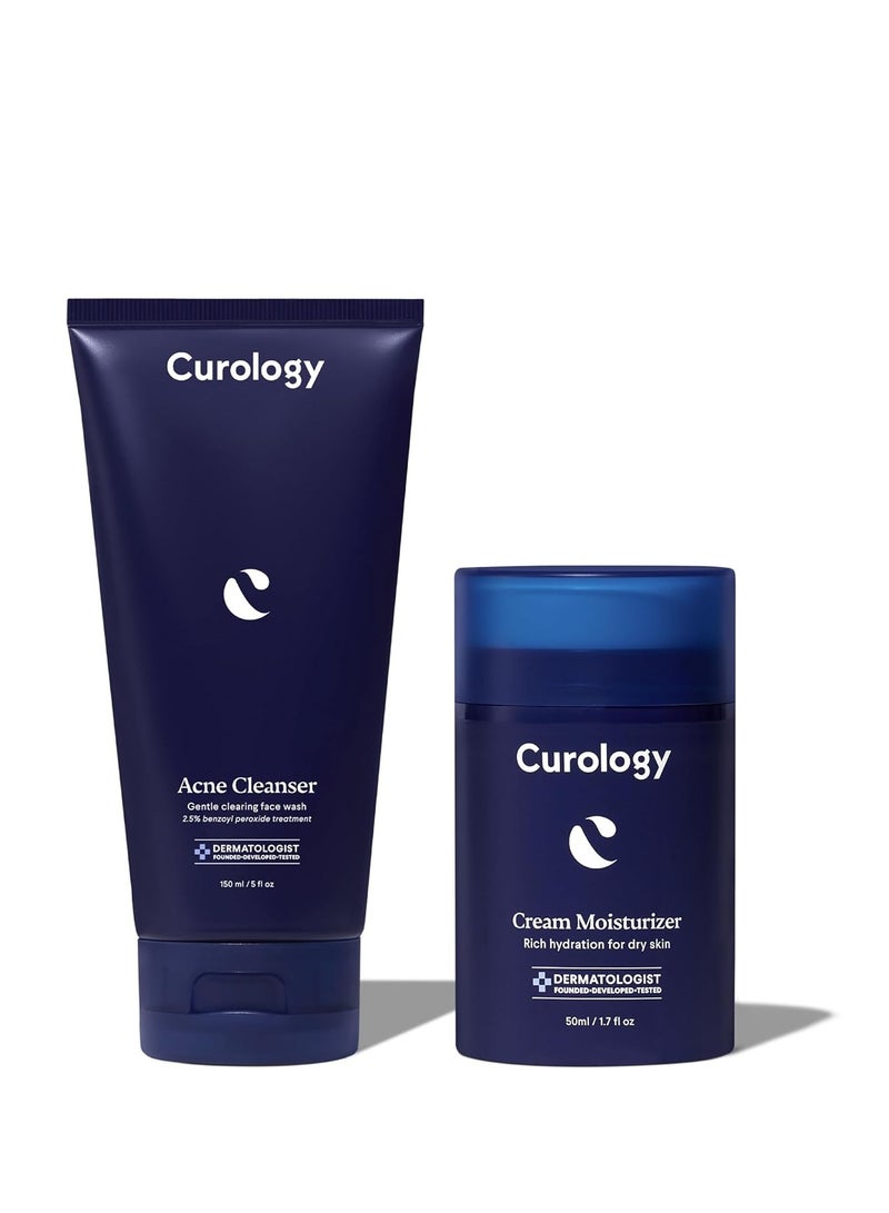 Curology Curology Acne Skin Care Set, Acne Cleanser Face Wash with 2.5% Benzoyl Peroxide and Cream Moisturizer with Hyaluronic Acid, Fragrance Free - Image 1