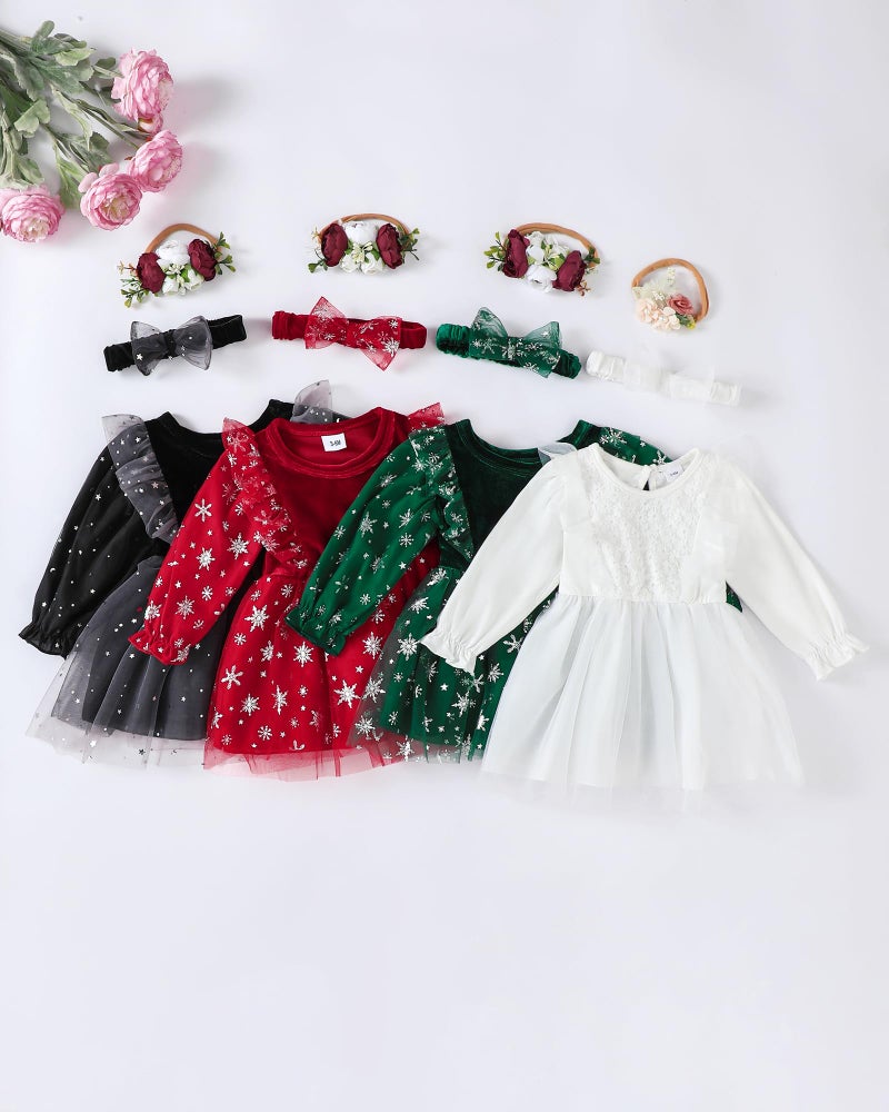 Renotemy Baby Dress White Baptism Dresses Fall Winter Infant Girl Clothes Outfits Ruffle Long Sleeve Tutu Christening Dresses Flower Wedding Party Birthday Dress for Girls 6-9 Month with Headbands - Image 4