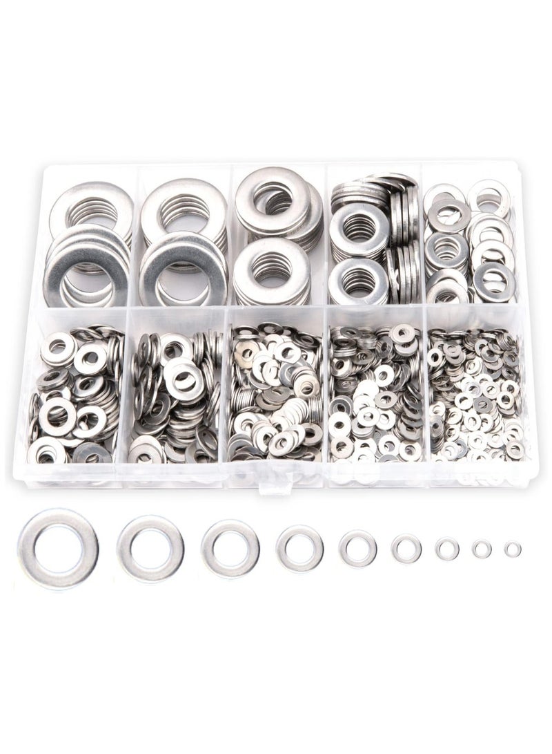 واي آند دي Assorted Flat Washer Spacers, 800Pcs Stainless Steel 304 Assortment Kit, 9 Sizes M2 M2.5 M3 M4 M5 M6 M8 M10 M12 For Home Decoration, Factory Repair, Kitchen, Automotive Repairing DIY  - Image 1