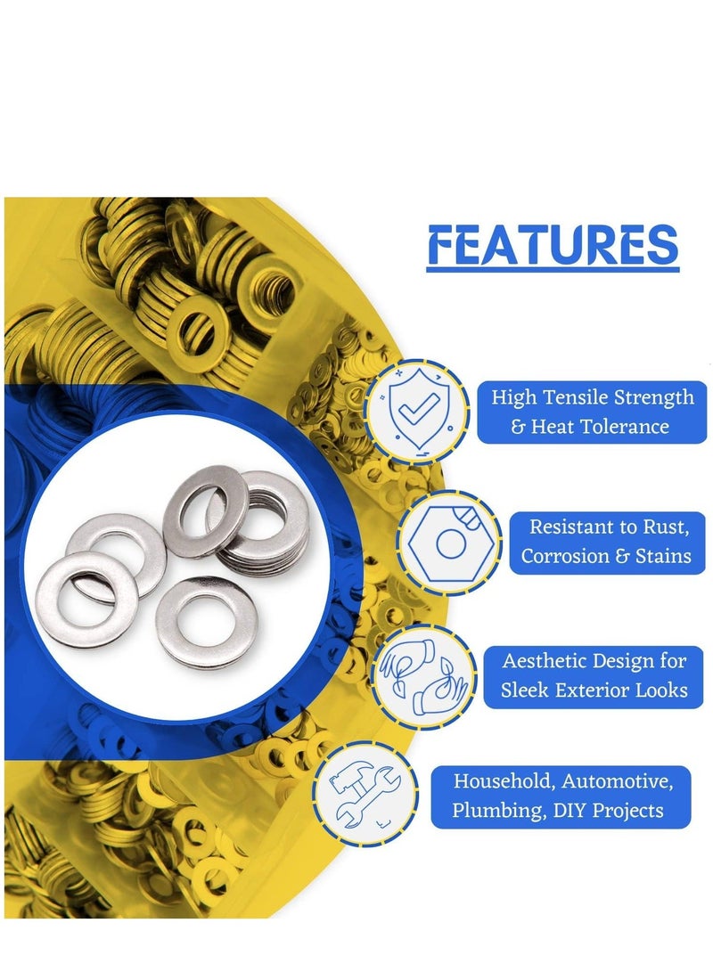 واي آند دي Assorted Flat Washer Spacers, 800Pcs Stainless Steel 304 Assortment Kit, 9 Sizes M2 M2.5 M3 M4 M5 M6 M8 M10 M12 For Home Decoration, Factory Repair, Kitchen, Automotive Repairing DIY  - Image 4