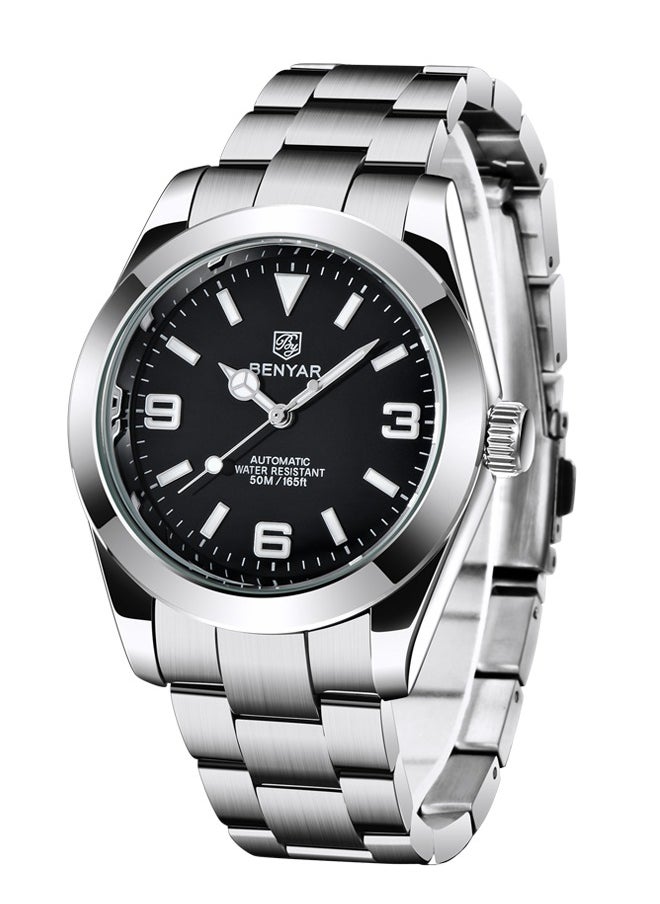 BENYAR - Casual Men's Automatic Watches 50M Waterproof Solid Stainless Steel Bracelet Wrist Watch for Men Luminous Wristwatches - Image 1