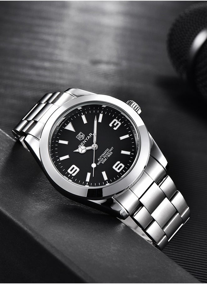 BENYAR - Casual Men's Automatic Watches 50M Waterproof Solid Stainless Steel Bracelet Wrist Watch for Men Luminous Wristwatches - Image 1