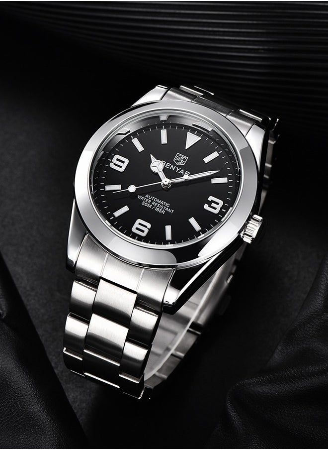 BENYAR - Casual Men's Automatic Watches 50M Waterproof Solid Stainless Steel Bracelet Wrist Watch for Men Luminous Wristwatches - Image 1