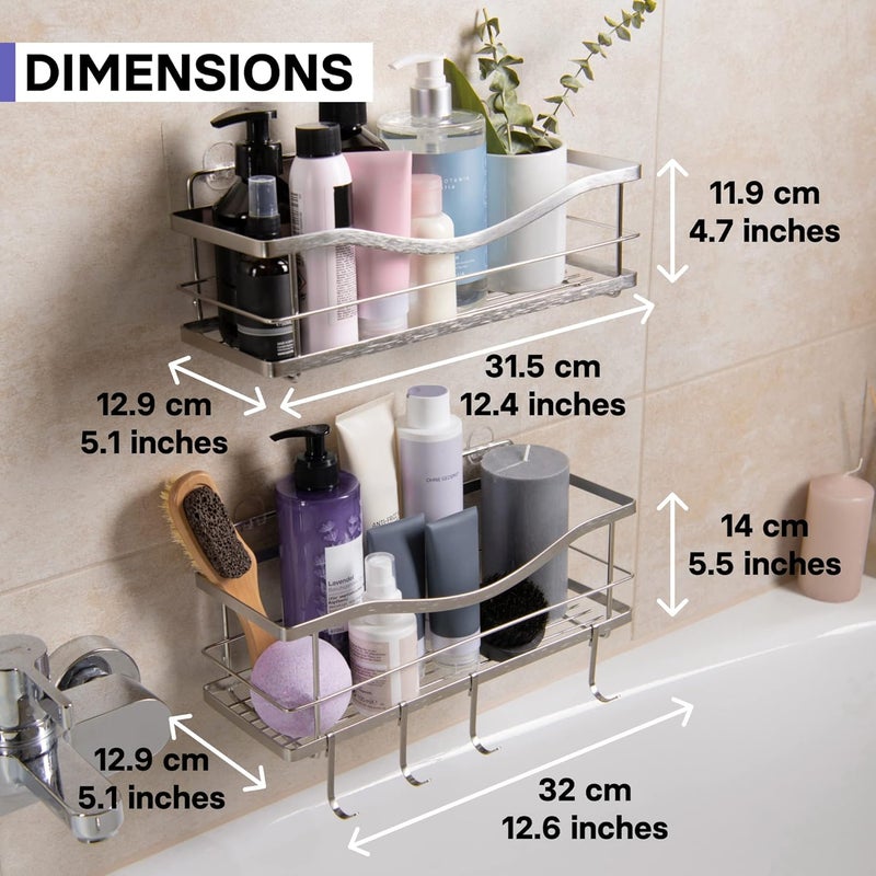 KINCMAX Premium Shower Caddy, Self Adhesive Wall Shower Organizer, 2-Pack No Drill Bathroom Shelves, Rustproof Stainless Steel Shampoo Holder, Storage Rack, Silver - Image 5