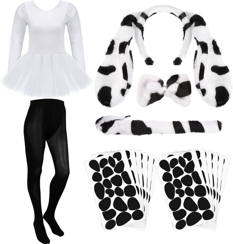 Boyiee Girl Dalmatian Costume Set Includes Dog Ears Headband Bowtie Tail Long Sleeved Tutu Skirt Black Stockings CosplayAdult Style S Size - Image 1