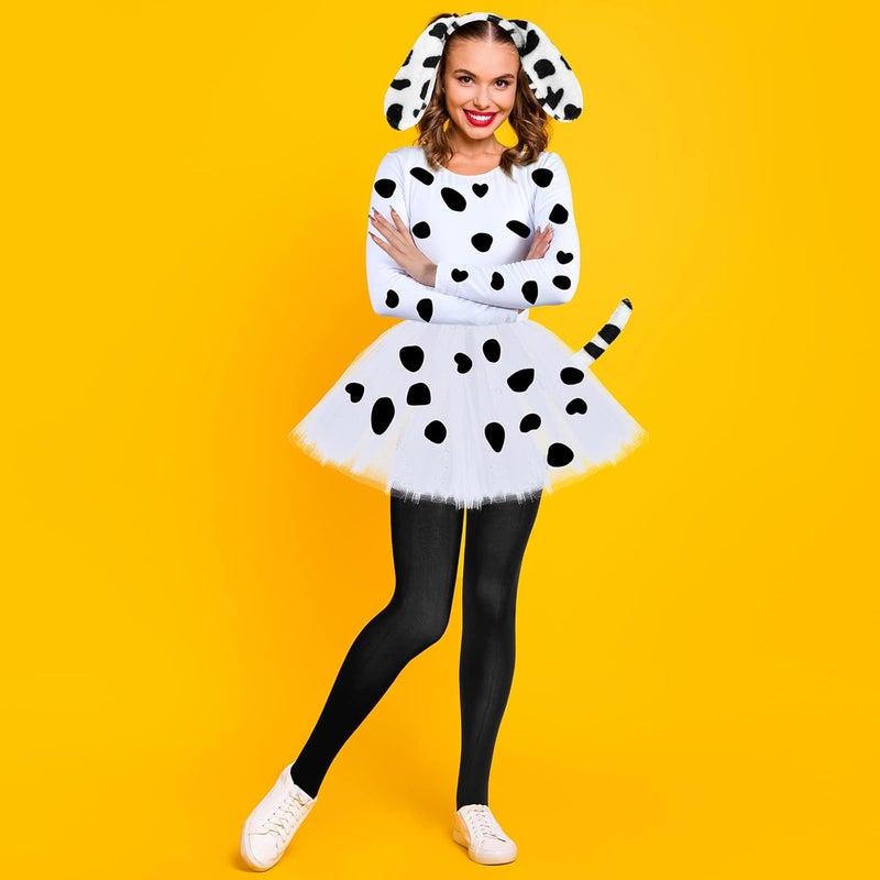 Boyiee Girl Dalmatian Costume Set Includes Dog Ears Headband Bowtie Tail Long Sleeved Tutu Skirt Black Stockings CosplayAdult Style S Size - Image 5