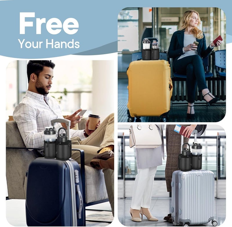 KASTWAVE Extra Luggage Cup Holder, Free Hand Drink Caddy for Suitcases to Travel and Business Trip, Travel Must Haves for Men & Women, Holds Two Coffee Cups, Passport, Flight Attendant Essential Organizer - Image 5