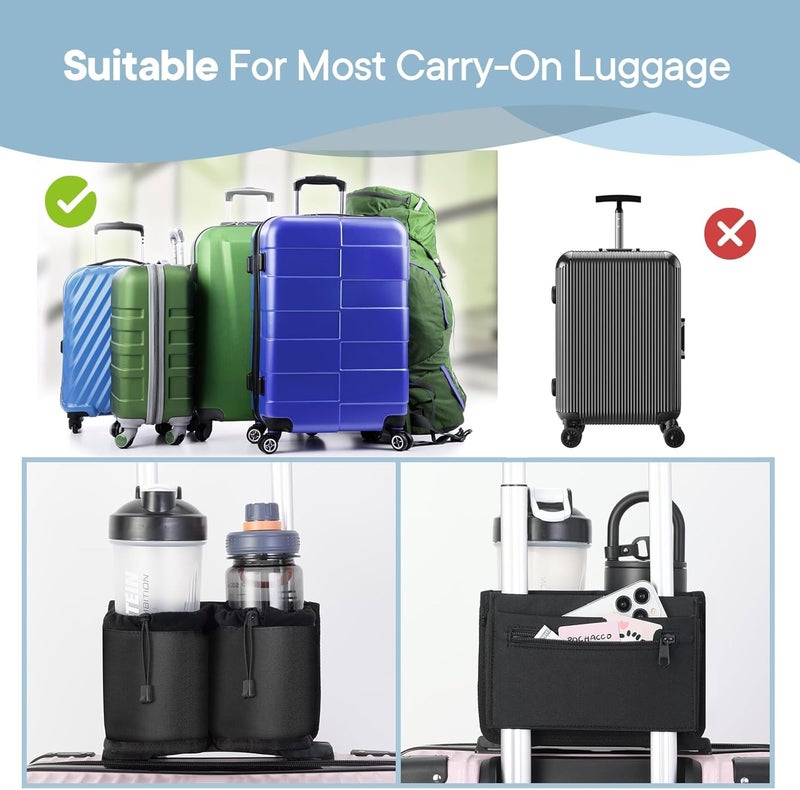 KASTWAVE Extra Luggage Cup Holder, Free Hand Drink Caddy for Suitcases to Travel and Business Trip, Travel Must Haves for Men & Women, Holds Two Coffee Cups, Passport, Flight Attendant Essential Organizer - Image 3