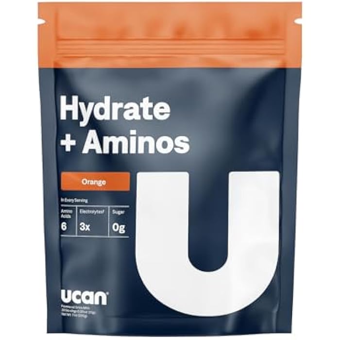 UCAN Hydrate + Aminos Packets, Orange, 10 Count, Keto, Sugar-Free Electrolyte + Muscle Recovery, Essential Electrolytes + EAAs & BCAAs, Non-GMO, Vegan, for Runners, Gym-Goers, Performance Athletes