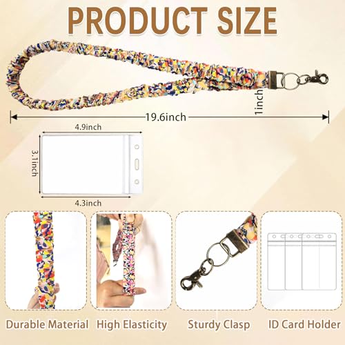LOTADILO 3 Pack Scrunchie Lanyards for ID Card and Keys Scrunchy Cute Neck Keychain with Vertical Badge Holders and Clip Closure Retractable Stretchy Lanyards for Teacher, Nurse Cruise Ship, 3 Styles - Image 2
